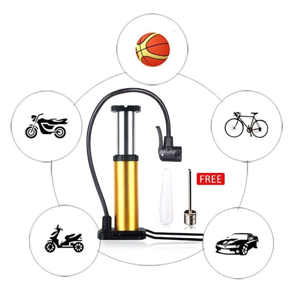 GENERICO - Bombin Inflador Con El Pie Para Bici Moto Pelotas
