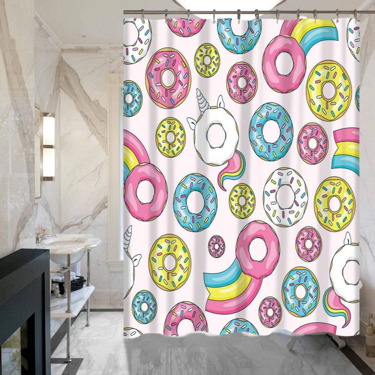 GENERICO - Set mat de piso y cortina de baño Donas.