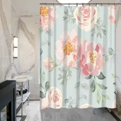 GENERICO - Set mat de piso y cortina de baño Flores