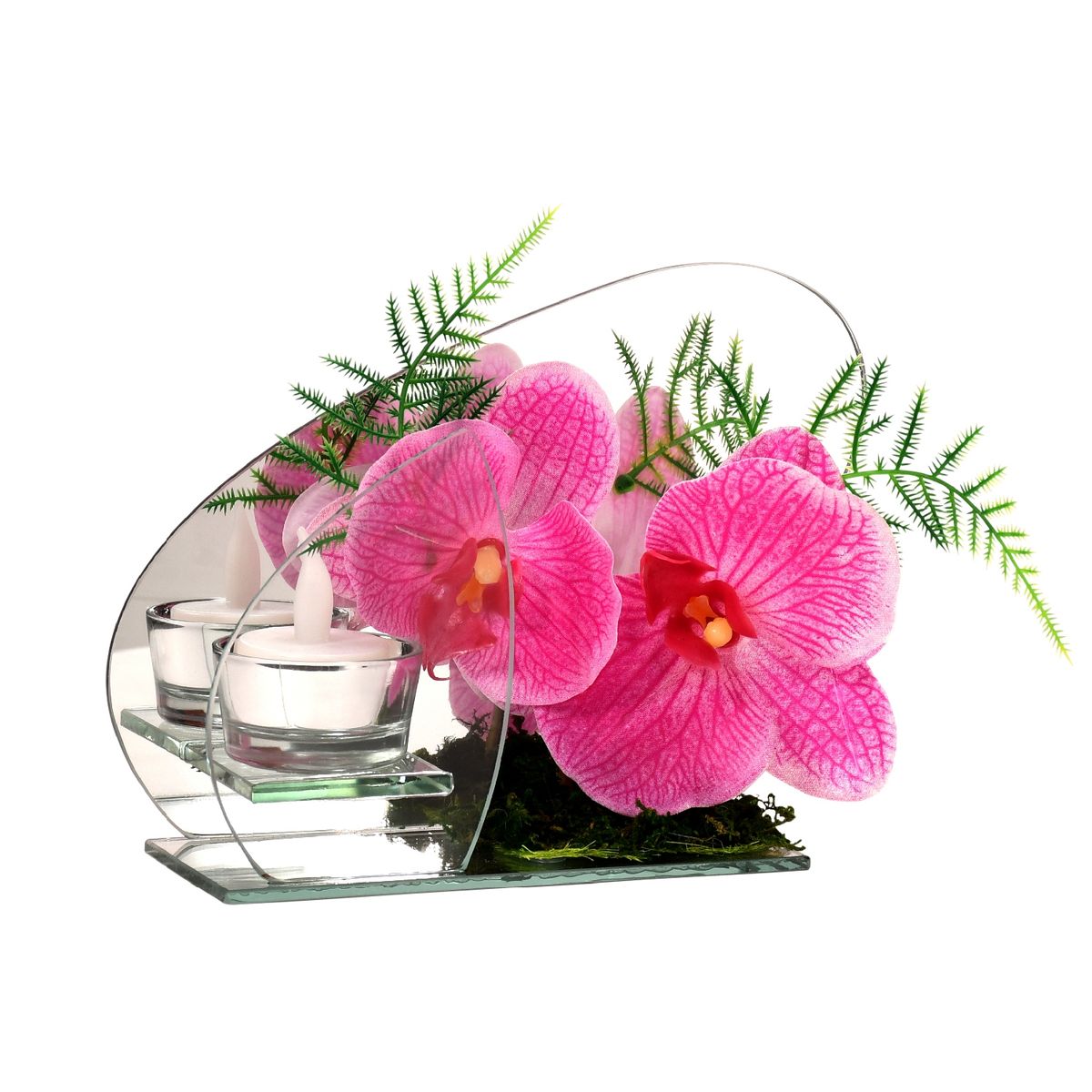 GENERICO - Florero adorno de cristal 14,5 cm led Orquídea fucsia