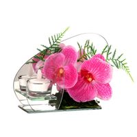 Florero adorno de cristal 14,5 cm led Orquídea fucsia