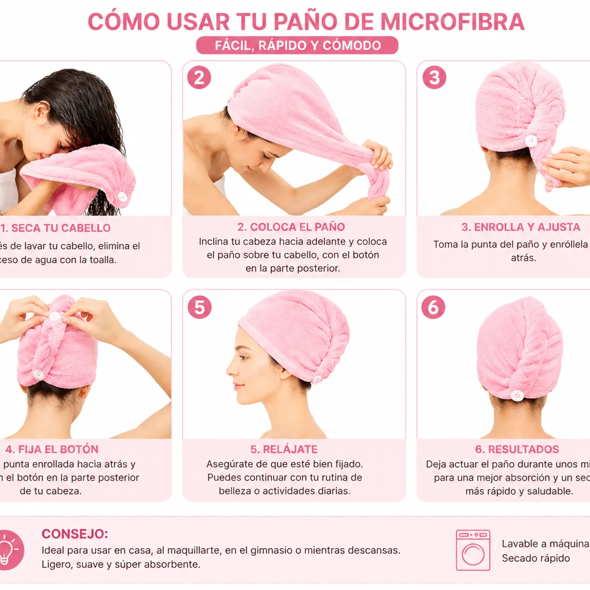 GENERICO - Turbante De Microfibra Para Secado De Cabello Rosa