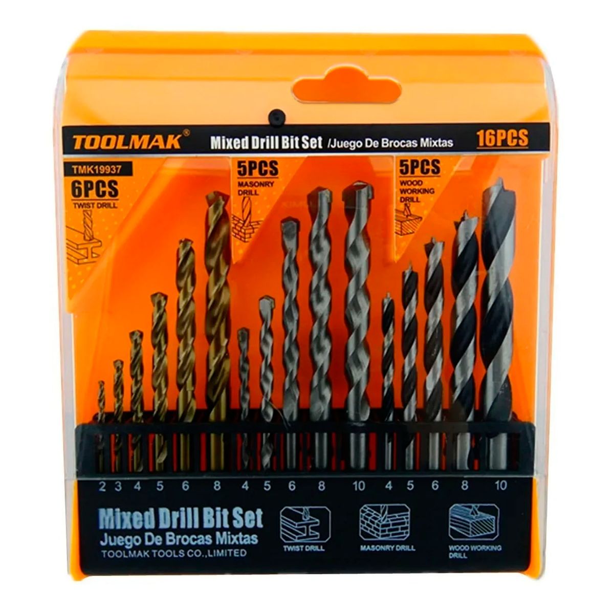 GENERICO - Juego De Brocas Para Madera Cemento Metal 16 Piezas Tmk19937