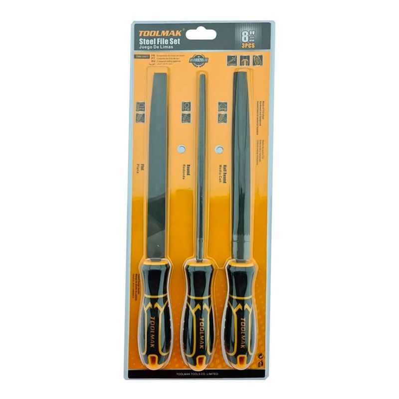 GENERICO - Kit Set Juego De Limas De Acero 3 Piezas 8 Pulgadas Toolmak