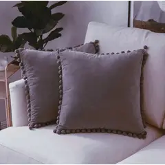 GENERICO - Fundas de cojín con pompón Gris pack 4 material terciopelo