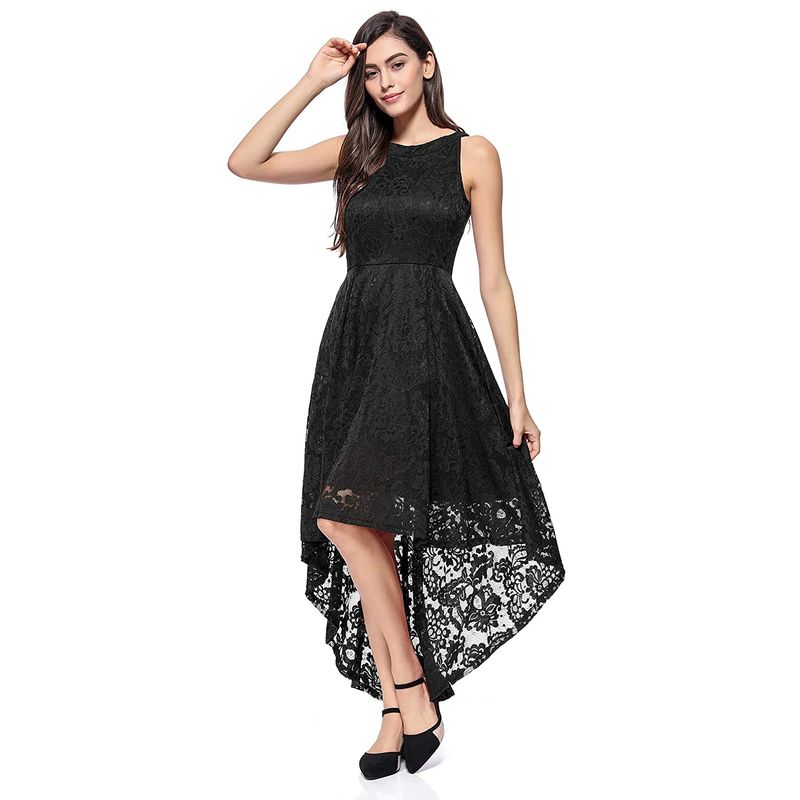 HENNE CLOTHING - Vestido de Fiesta Corto con Transparencia - encaje