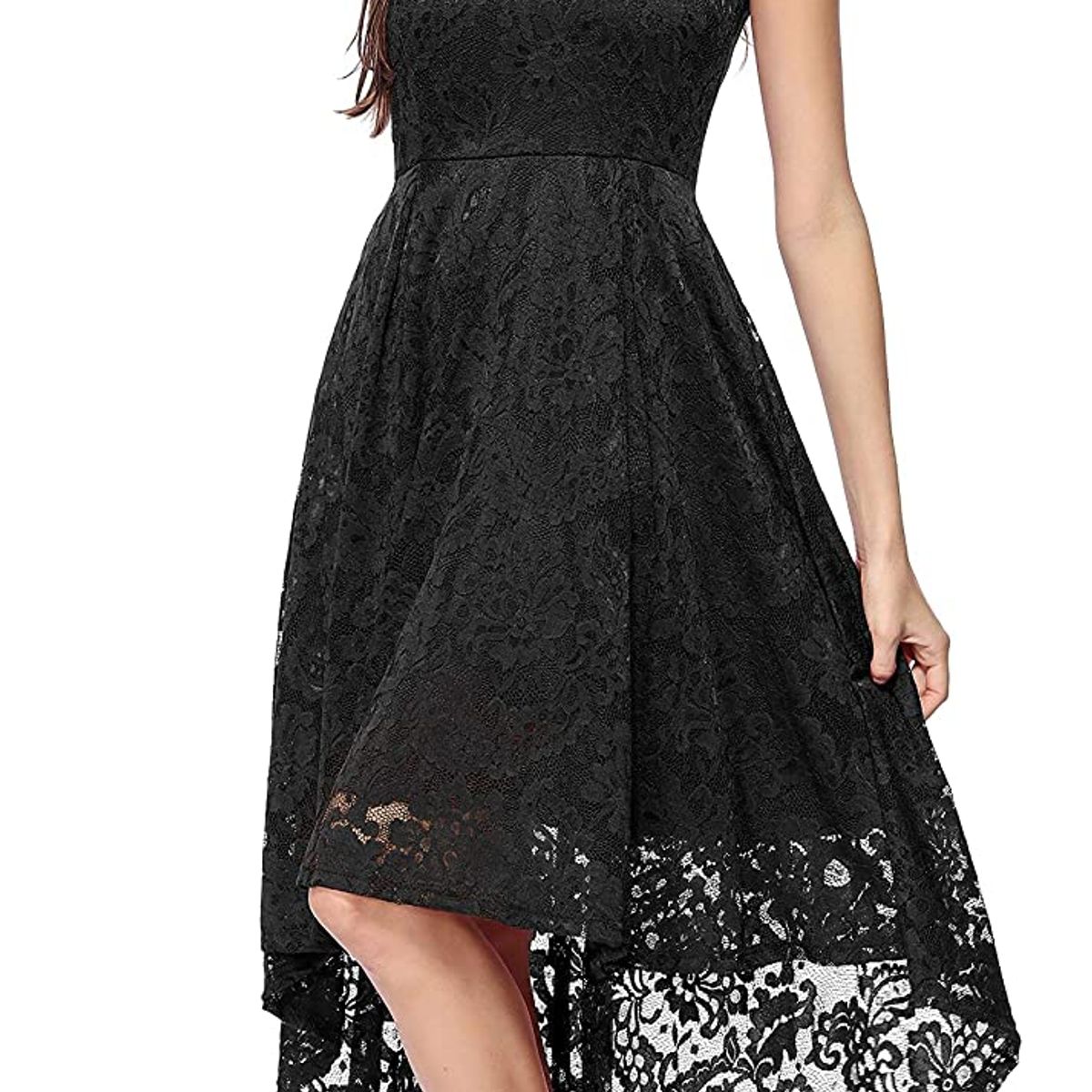 HENNE CLOTHING - Vestido de Fiesta Corto con Transparencia - encaje