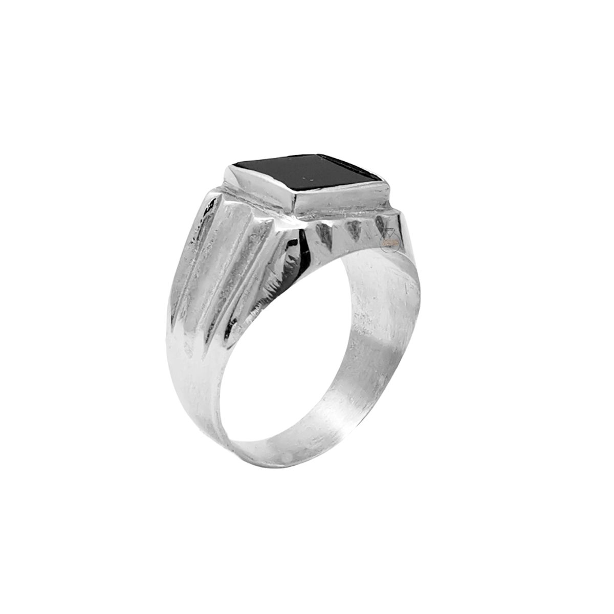 JOYAS MYTOKE - Anillo Sello Piedra Negra Clasico Hombre Plata 980