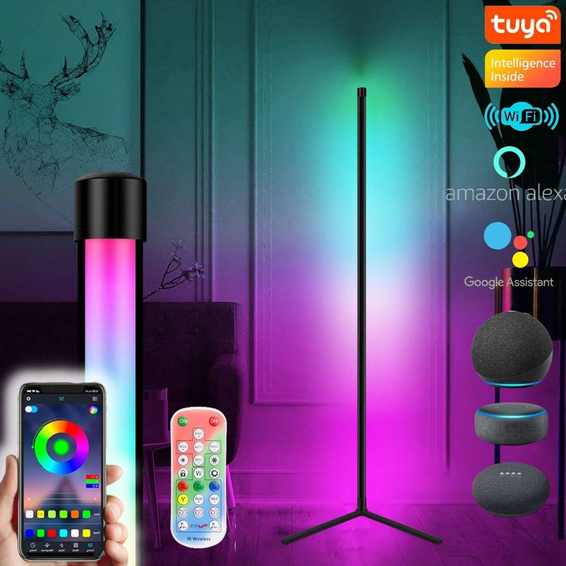D MOTICA - Lampara De Pie Led Wifi Inteligente Ambiental Blancos y color RGB-IC