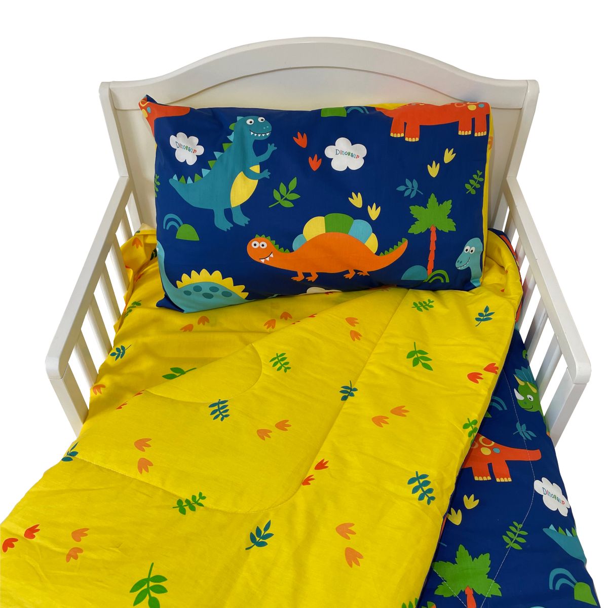 COBABY - SET ROPA PARA CAMA DE TRANSICIÓN DINO 100% ALGODON DE 4 PIEZAS