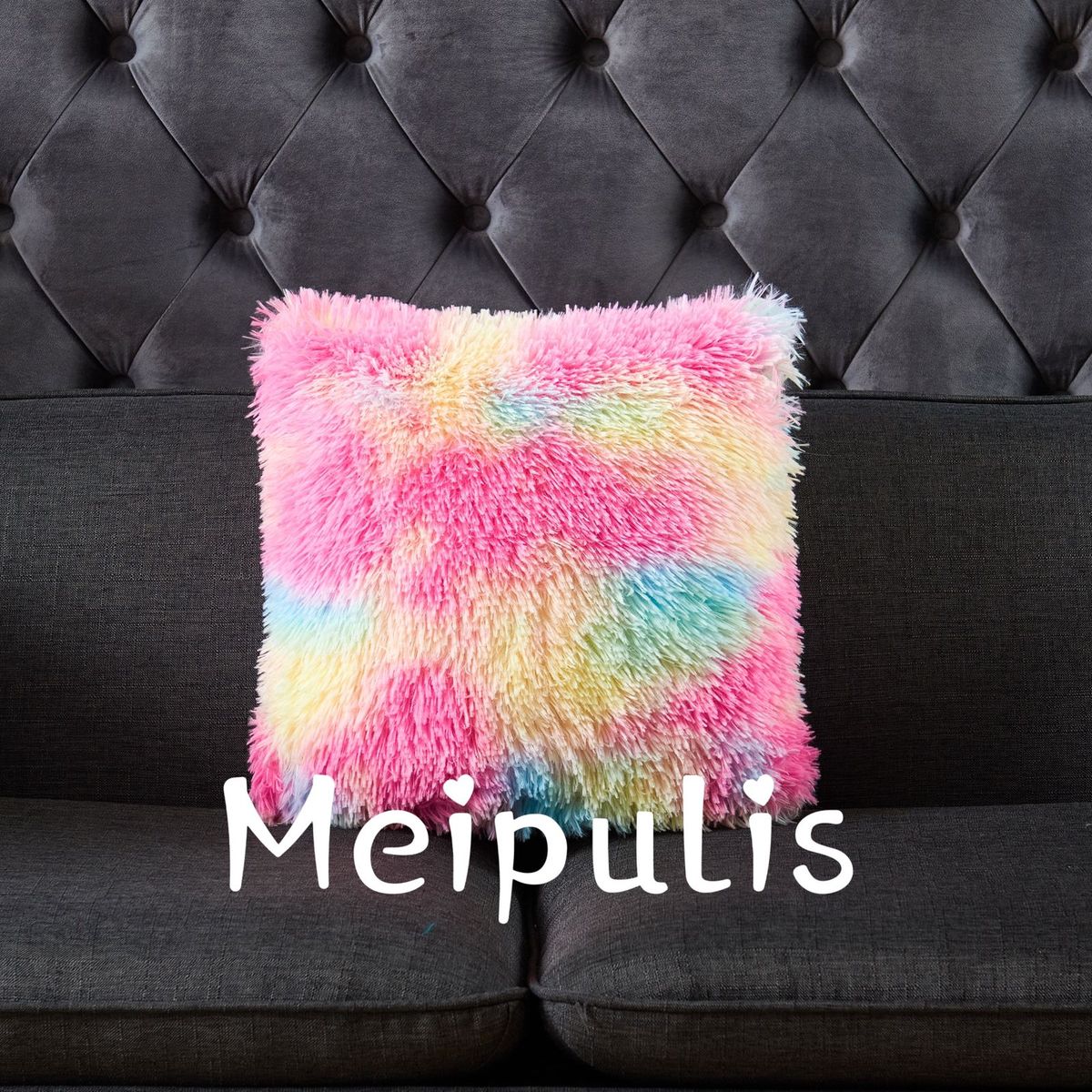 GENERICO - Funda de Cojin Decorativo Peludo Shaggy - 45x45cm - Color Arcoiris
