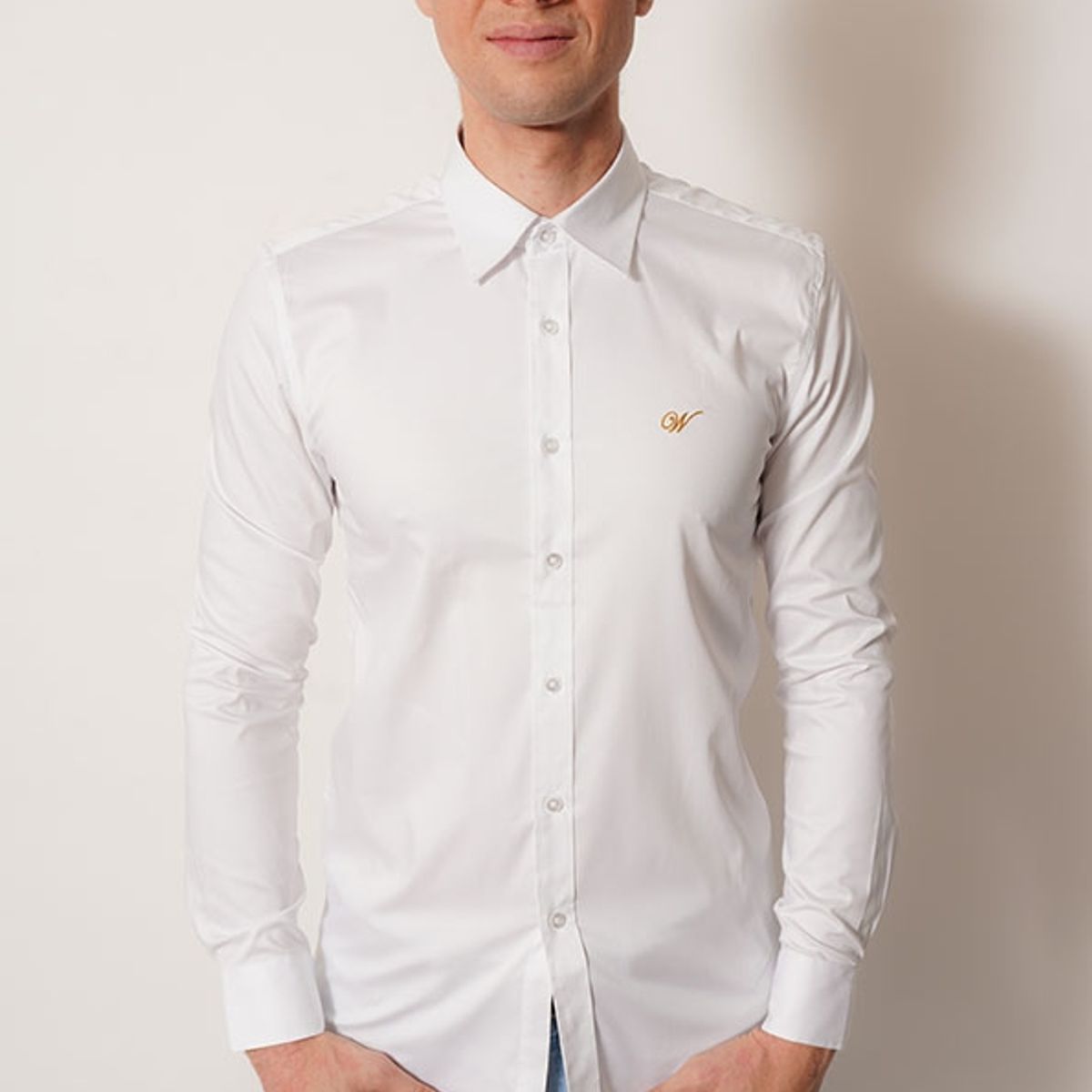 WHITE CLOTHING - Camisa cuello clasico blanco manga larga fit White Clothing