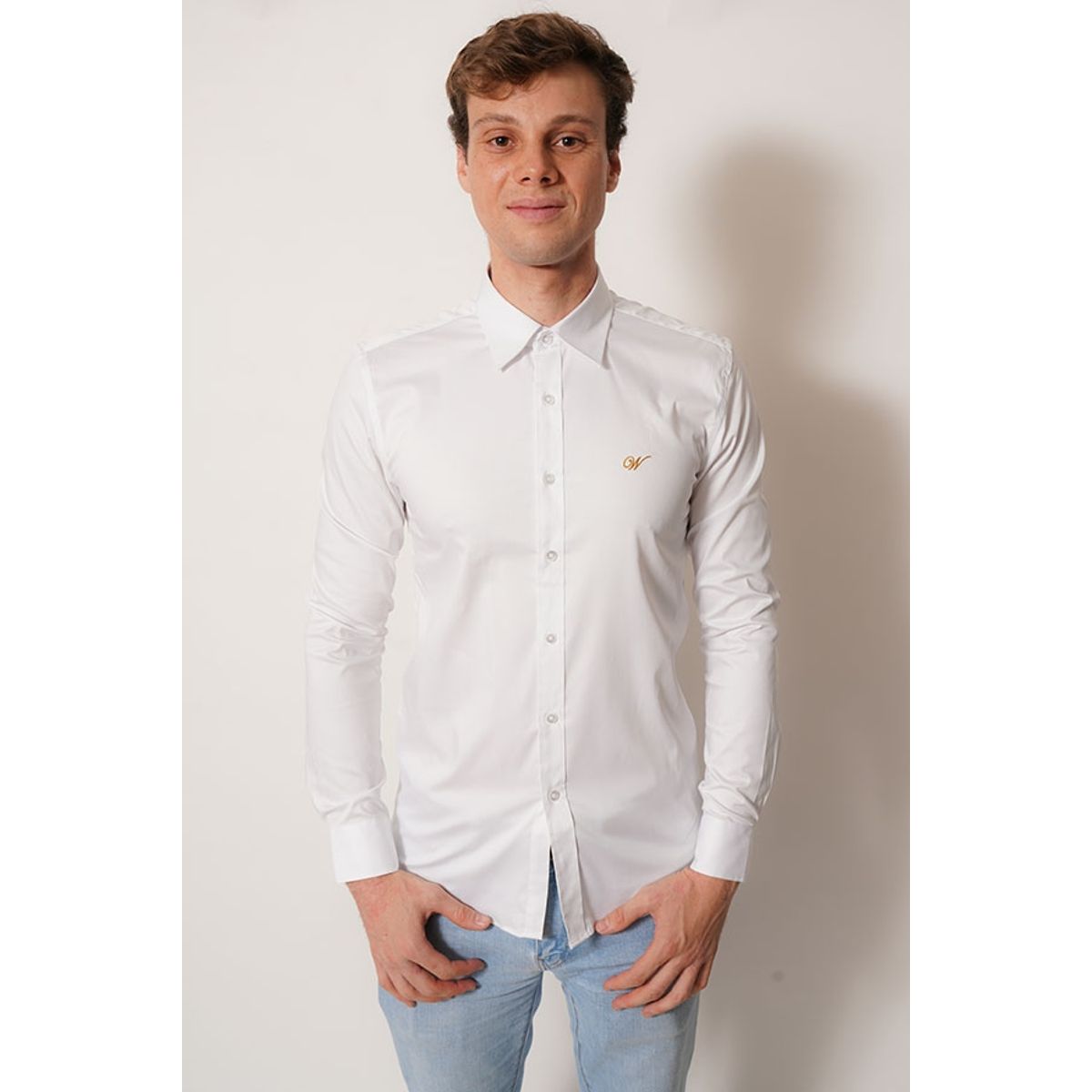 WHITE CLOTHING - Camisa cuello clasico blanco manga larga fit White Clothing