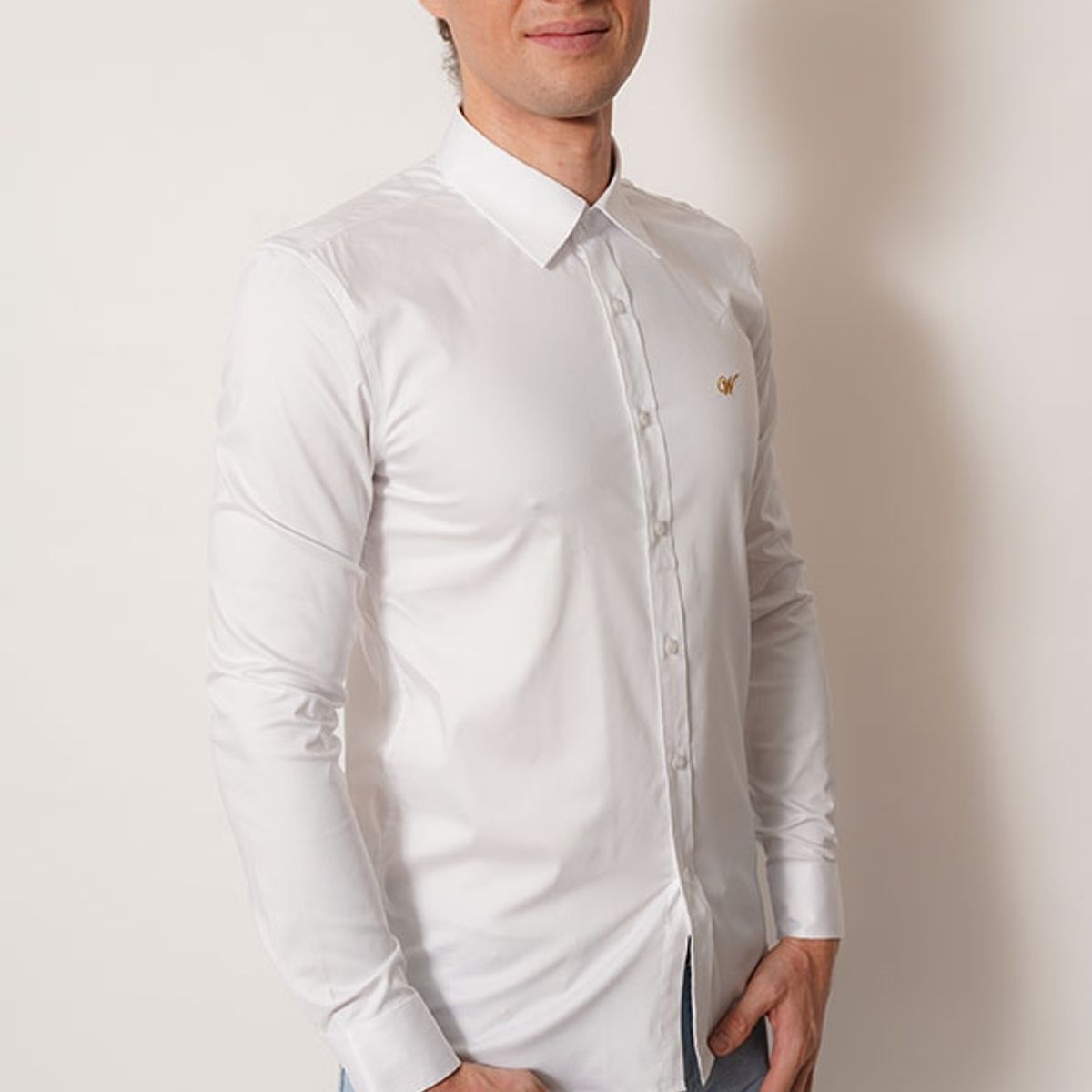 WHITE CLOTHING - Camisa cuello clasico blanco manga larga fit White Clothing
