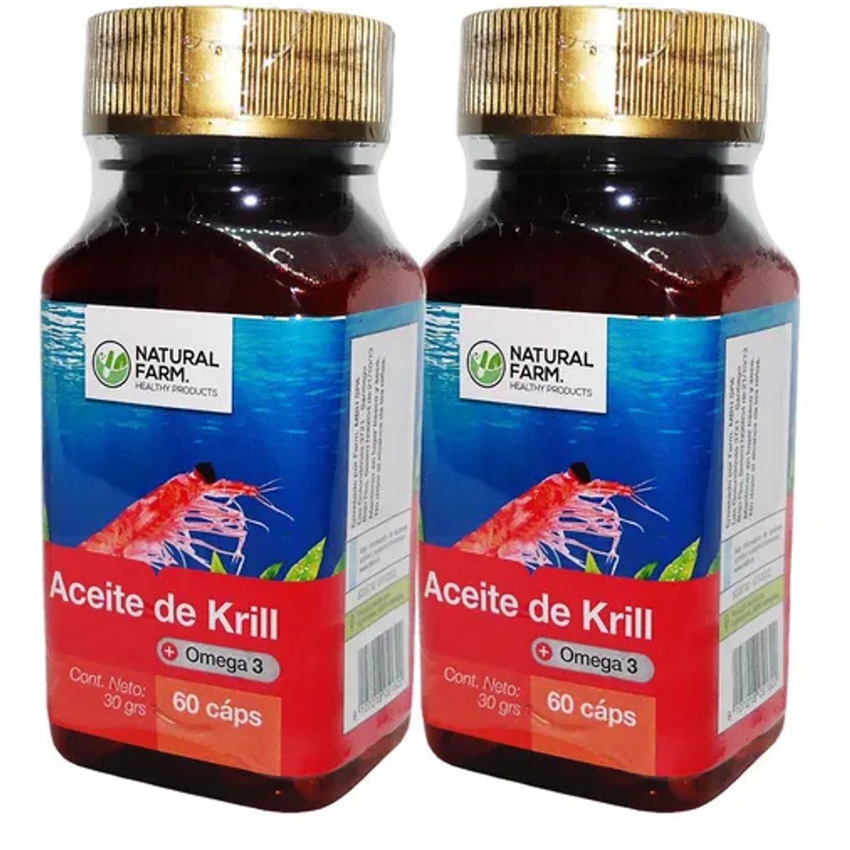 NATURAL FARM - Aceite De Krill Nf 2 Frascos 2x60 Capsula Blanda. Omega 3 Epa / Dha