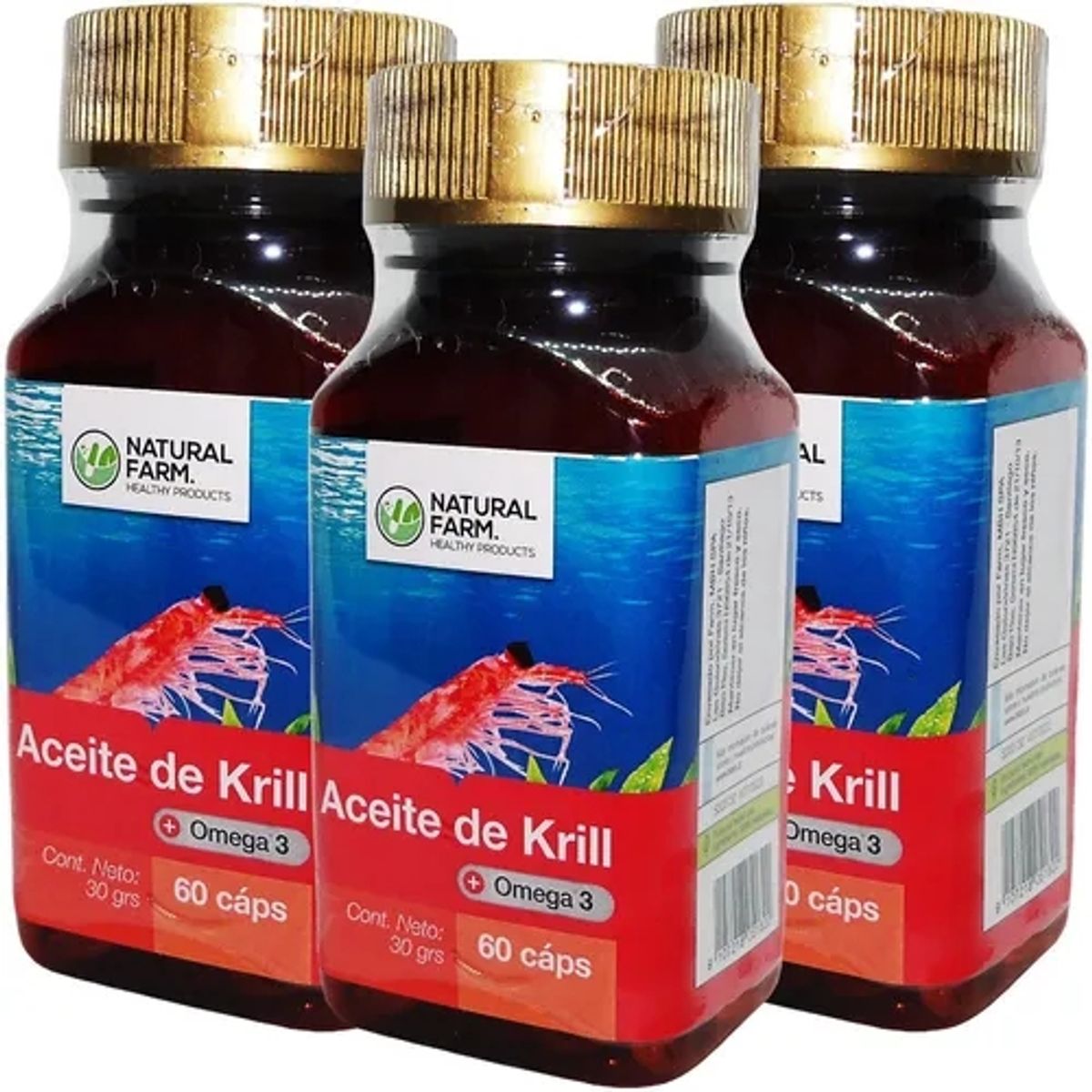 NATURAL FARM - Aceite De Krill Nf 3 Frascos 3x60 Capsula Blanda. Omega 3 Epa / Dha