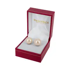 MALLORCA - Aros Perla de 12 mm Vastago Acero - Oriente Rosado