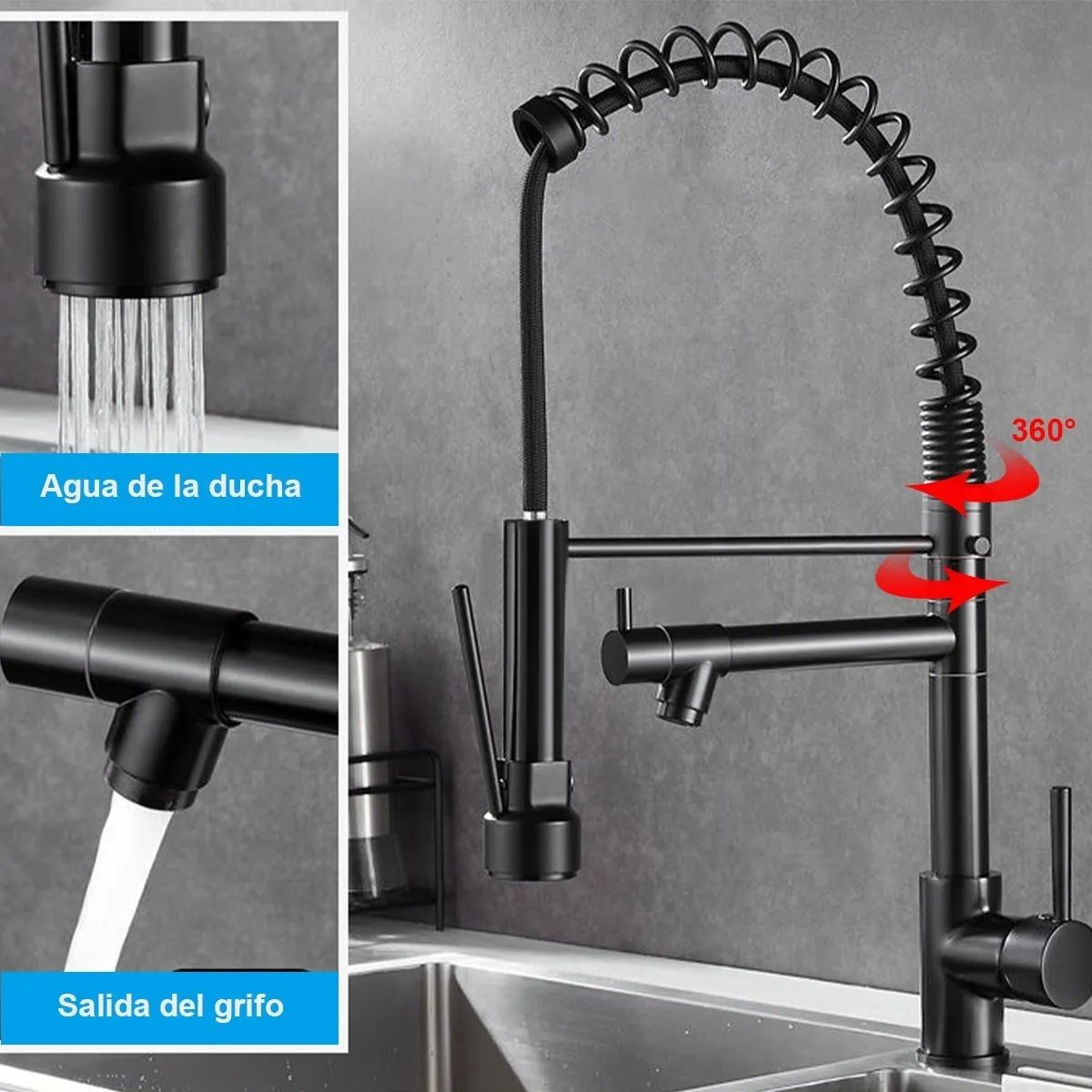AIZO - Grifo Llave Lavaplatos Monomando Cocina Extensible Triple