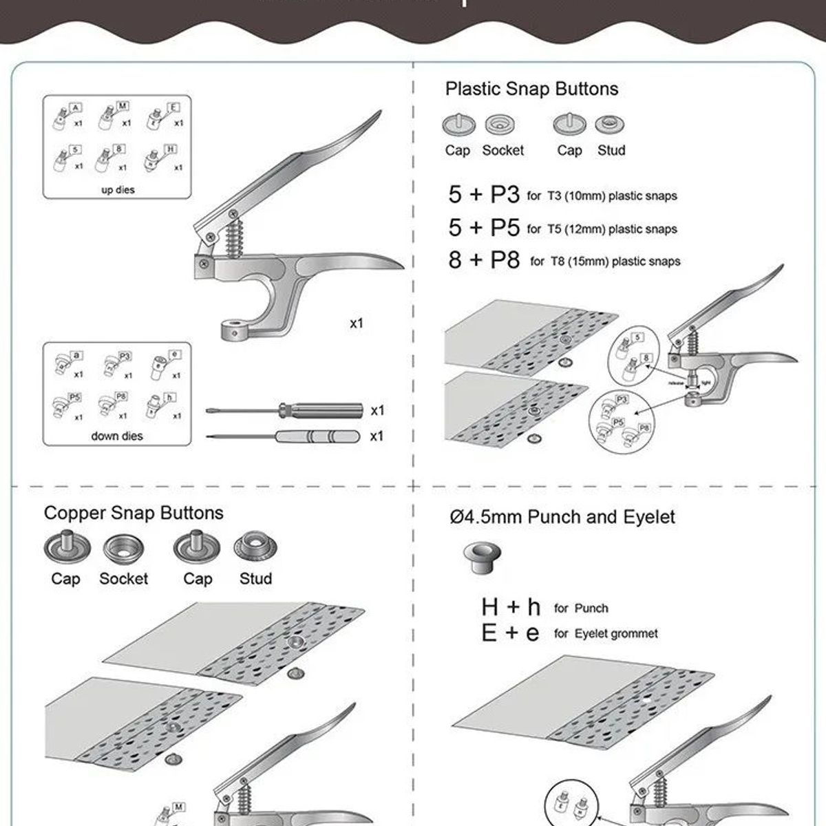 KUANGYE - Pinza Remachadora Para Broches Plasticos Snap Mas 270 Broche