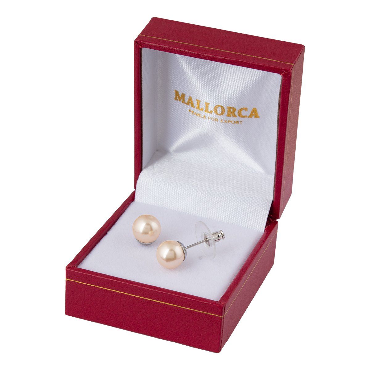 MALLORCA - Aros Perla Mallorca de 8 mm Vastago Acero - Oriente Rosado