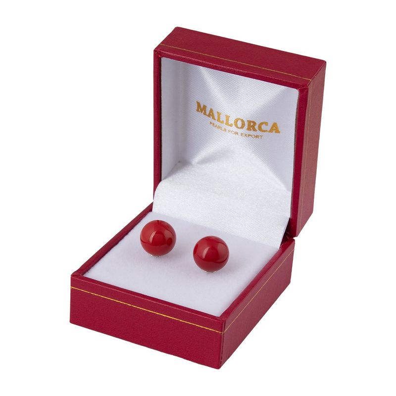 MALLORCA - Aros de Perla de Mallorca de 10 mm  Vastago plata - Rojo.-