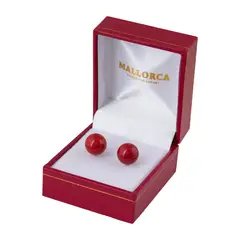 MALLORCA - Aros de Perla de de 10 mm Vastago plata - Rojo