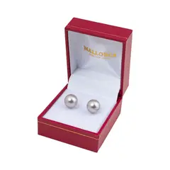 MALLORCA - Aros de Perla de de 10 mm Vastago plata - Gris