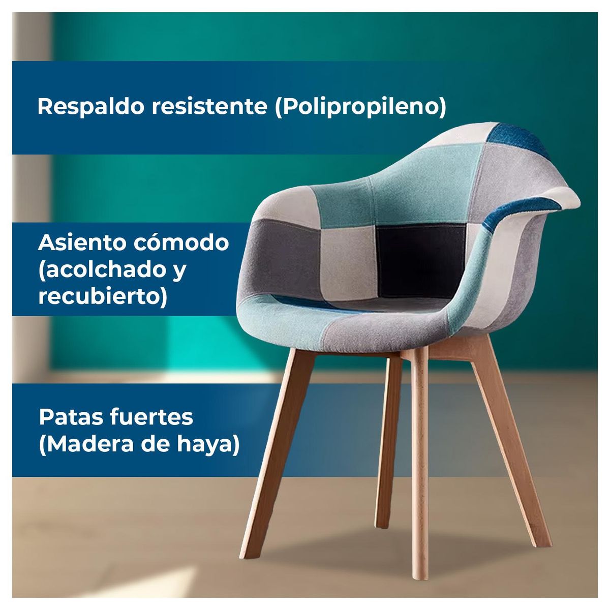 GLOBAL LATIN GROUP - Pack 2 Sillas Eames Patchwork de Comedor, Modernas, Cómodas