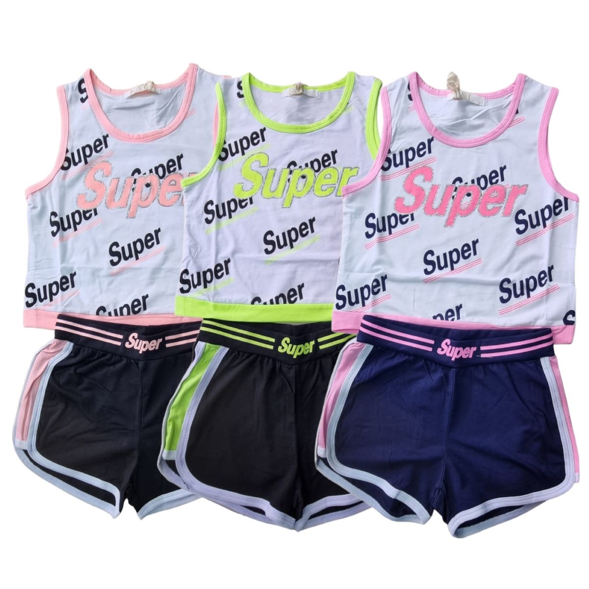 AGW - Pack 3 Conjuntos Polera + Short Niña Algodon Super.