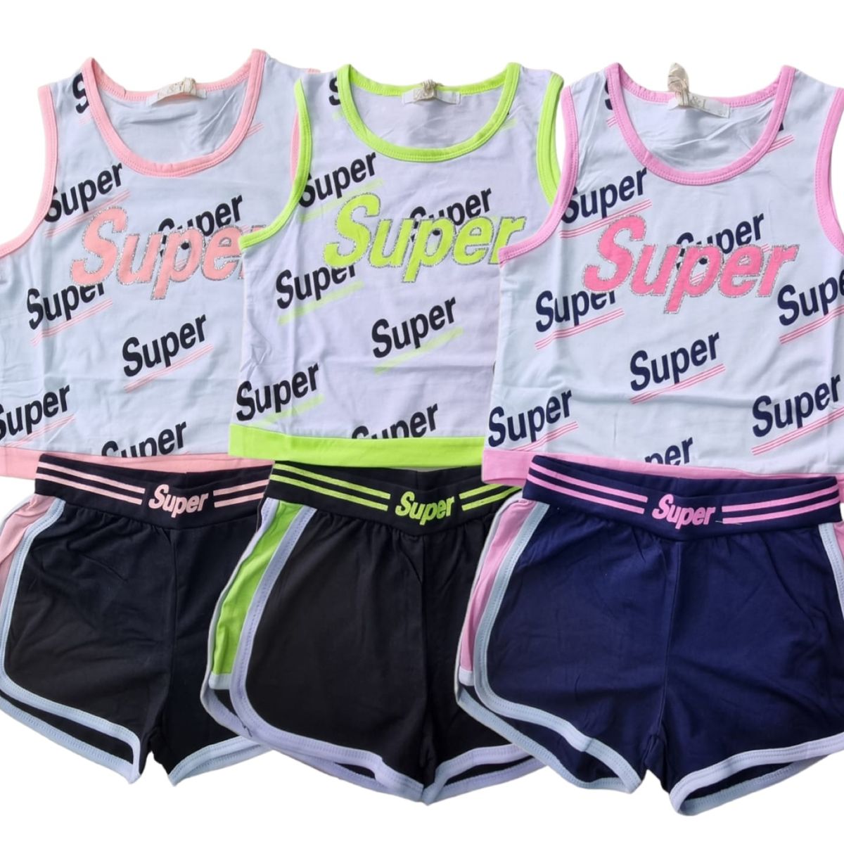 AGW - Pack 3 Conjuntos Polera + Short Niña Algodon Super.