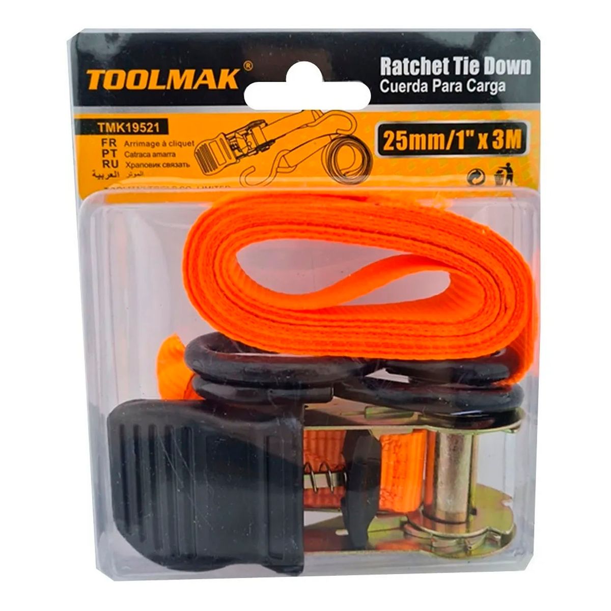 GENERICO - Eslinga Cinta Amarre Con Ratchet 1 Pulgada (25mm) X 3 M Tmk