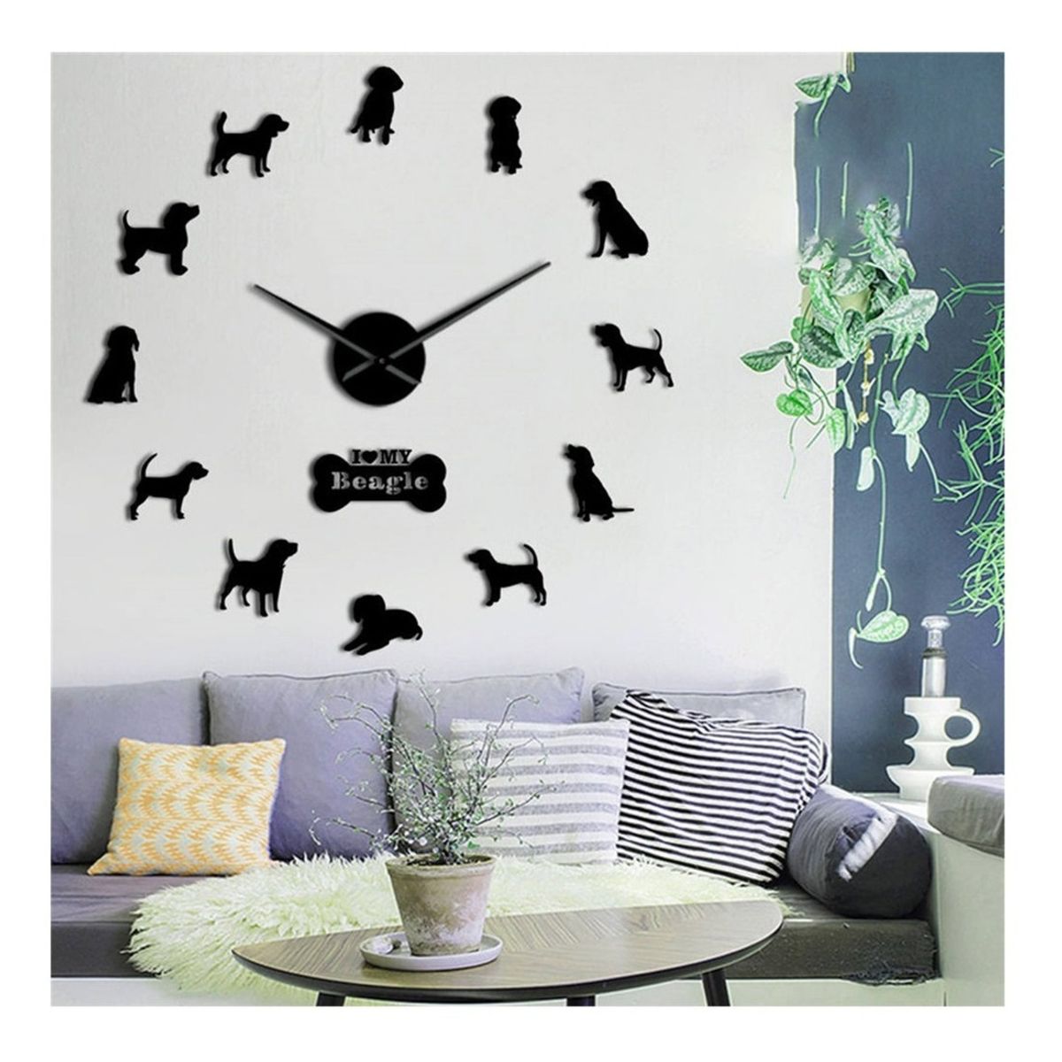 GENERICO - Reloj Pared 3d Decoración Casa Oficina Living Mascotas Negro