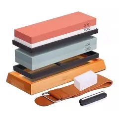 EVERSO - Set Piedras De Afilar 4001000 30008000 + Base Bambú + Guía