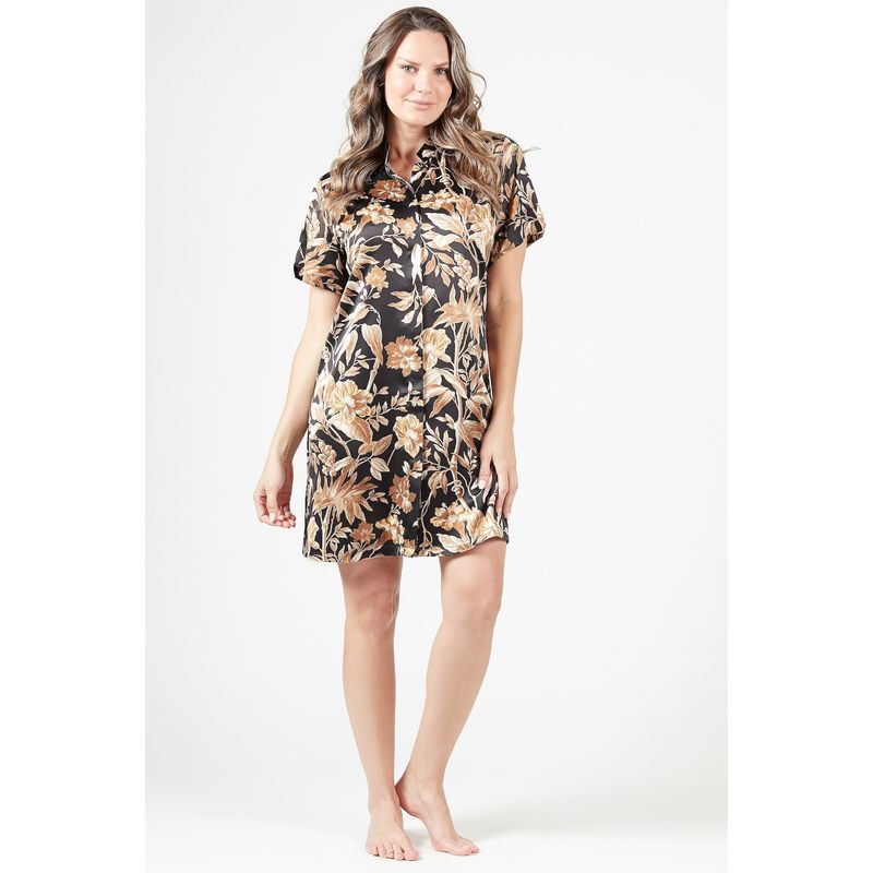 BARBIZON - Camisola de Dormir Mao Negro Estampado