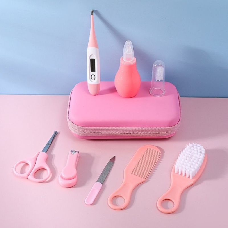 GENERICO - Set De Higiene Y Cuidado Completo Para Bebé 8 Piezas Rosa