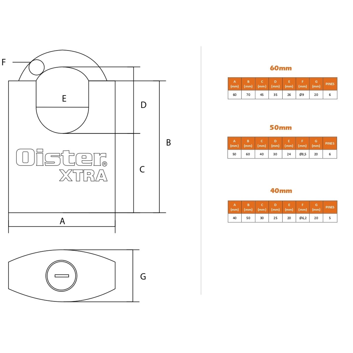 OISTER - Candado Oister XTRA Hombros 40mm - Fierro Bronce