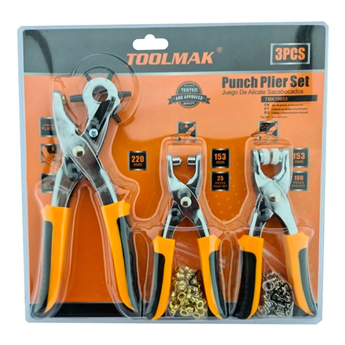 GENERICO - Set Alicates Sacabocado 3 Pieza Prensas Ojetillos Toolmak