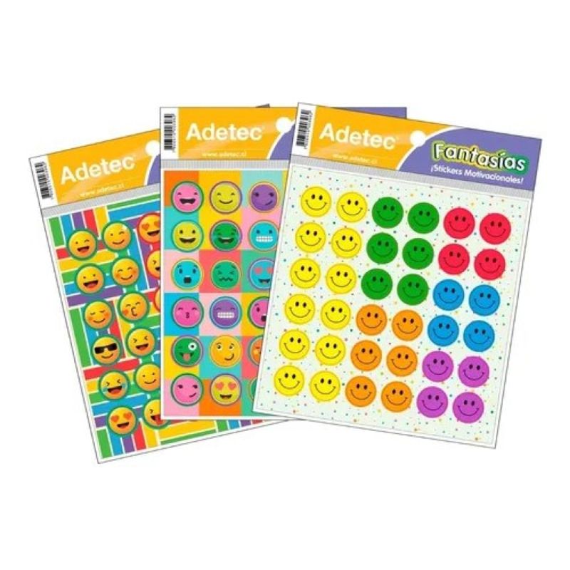 ADETEC - Etiqueta Escolar Diseño Caritas Autodhesiva 2 Hojas Adetec