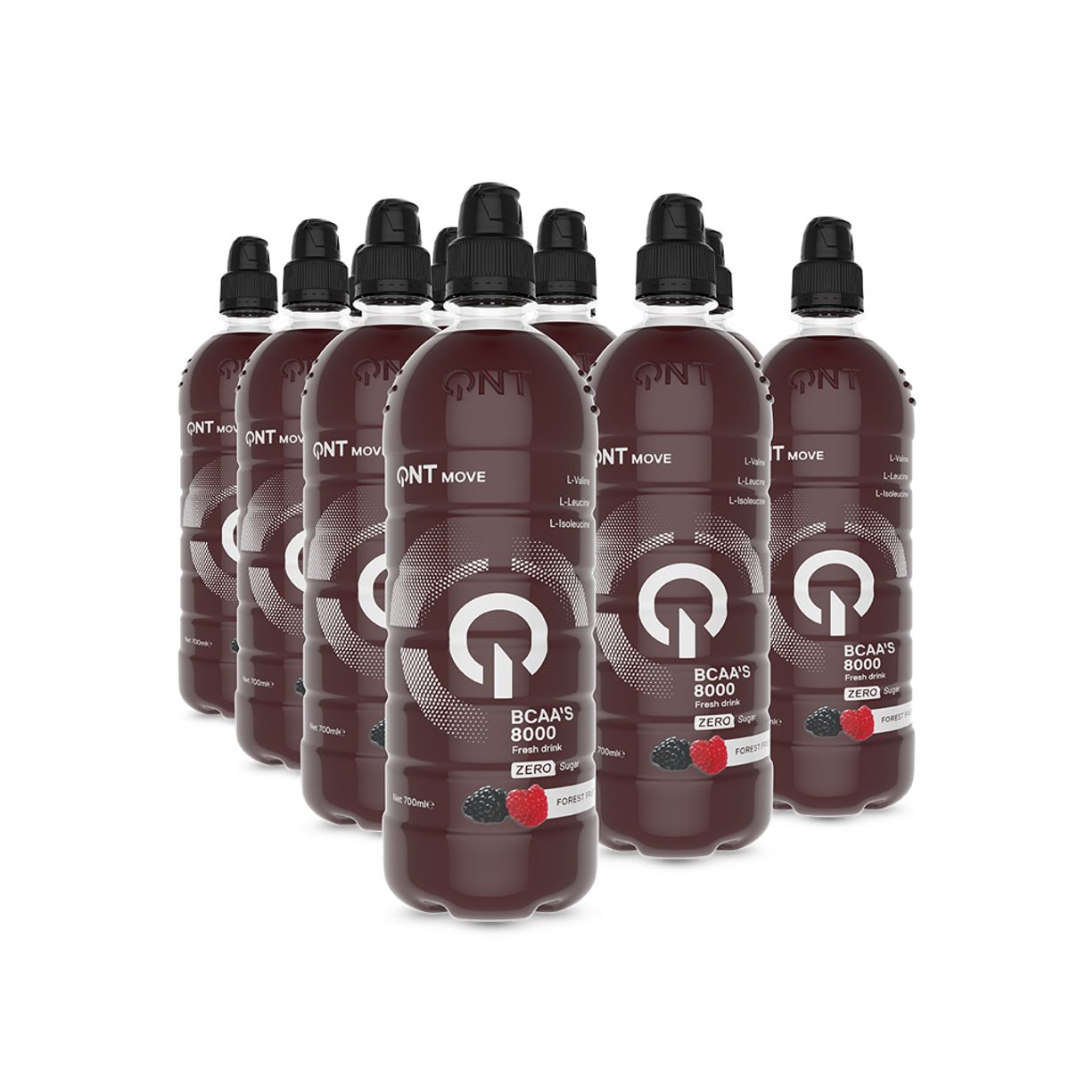 QNT - Bandeja x 12 Bcaa 8000 Liquido 700ml Frutos Rojos QNT