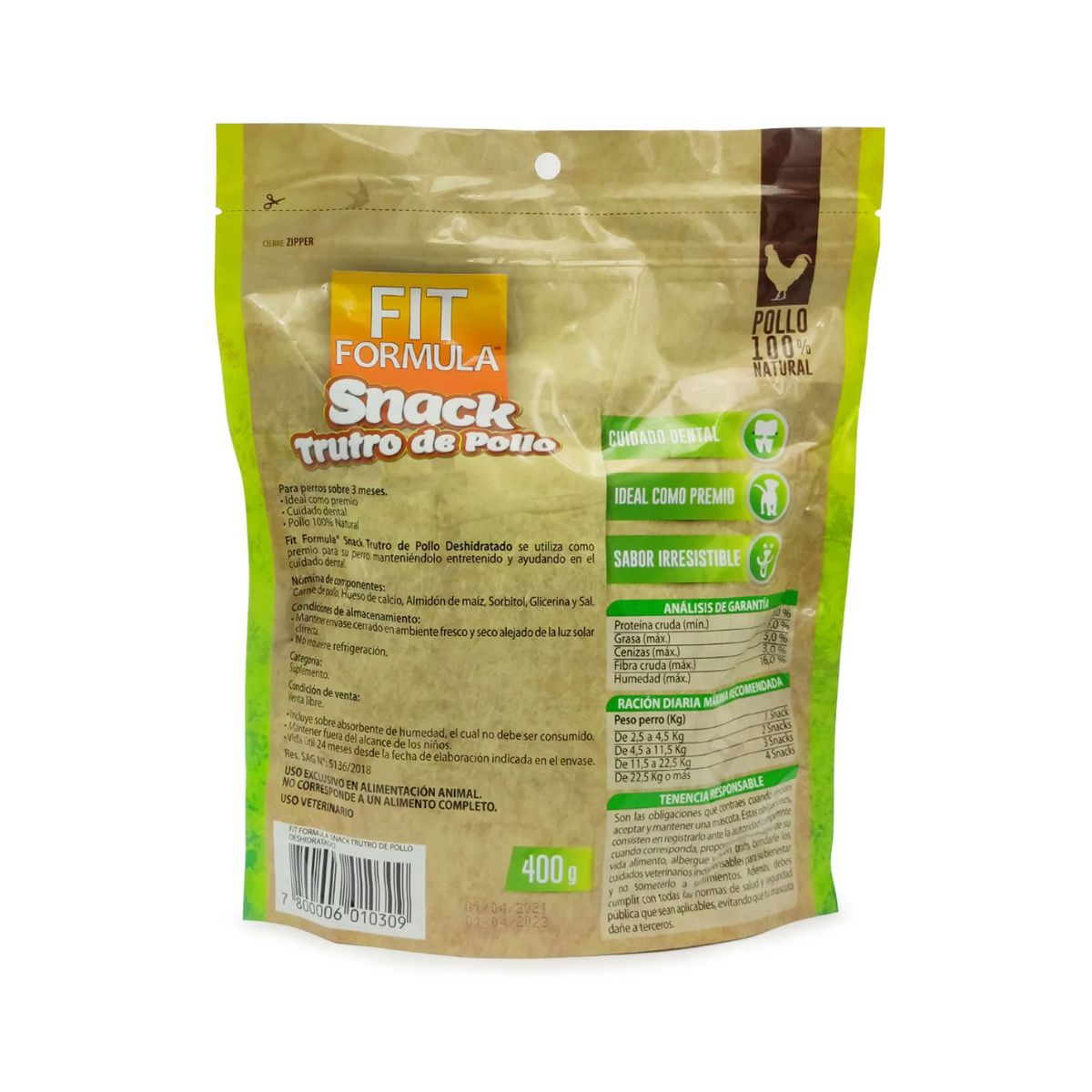 FIT FORMULA - Fit Formula Comida Snack Trutro De Pollo Perro Mascota 400 g