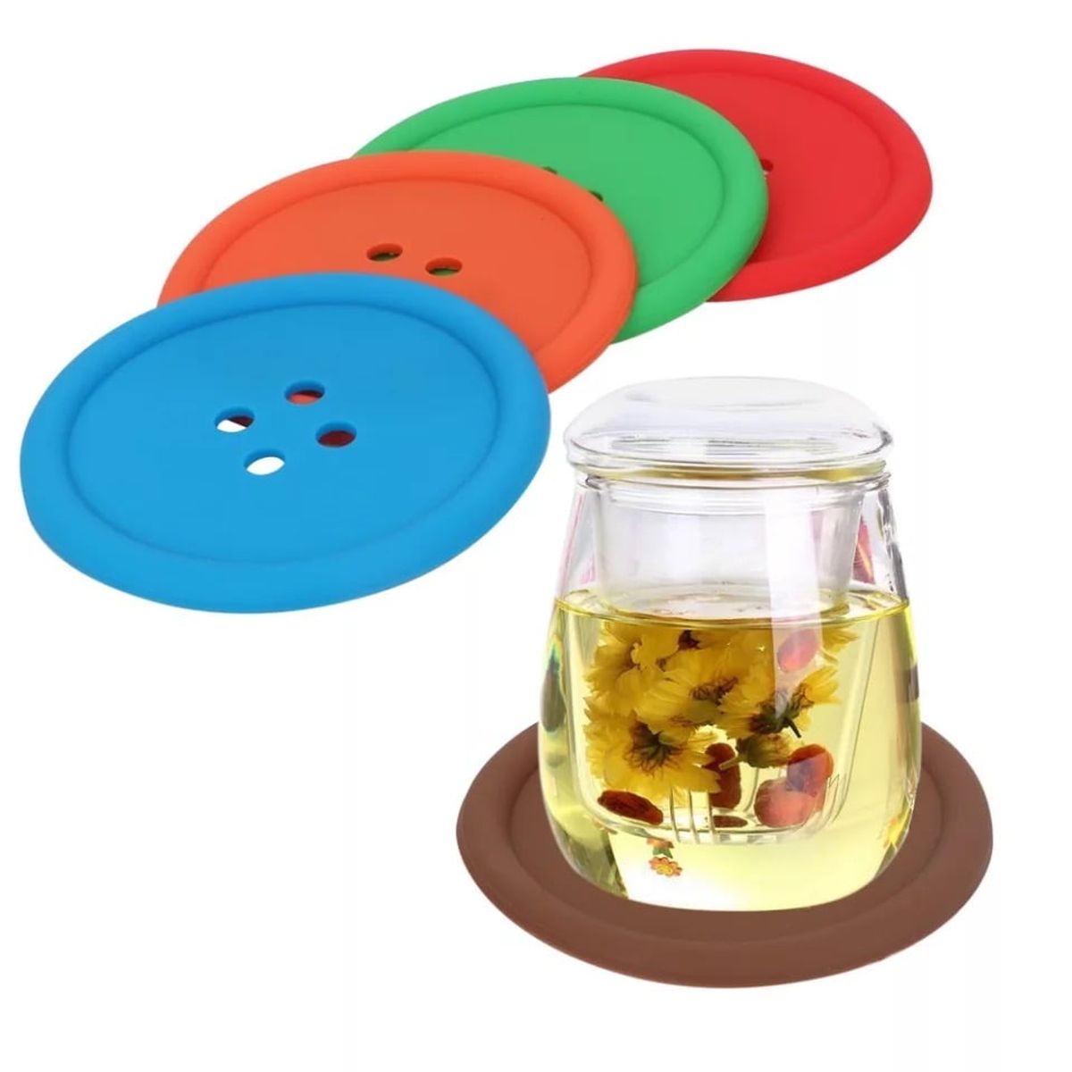 MERCADO CBF - Posavasos Estilo Botones, Entretenidos y Originales, Pack 4 unidades.