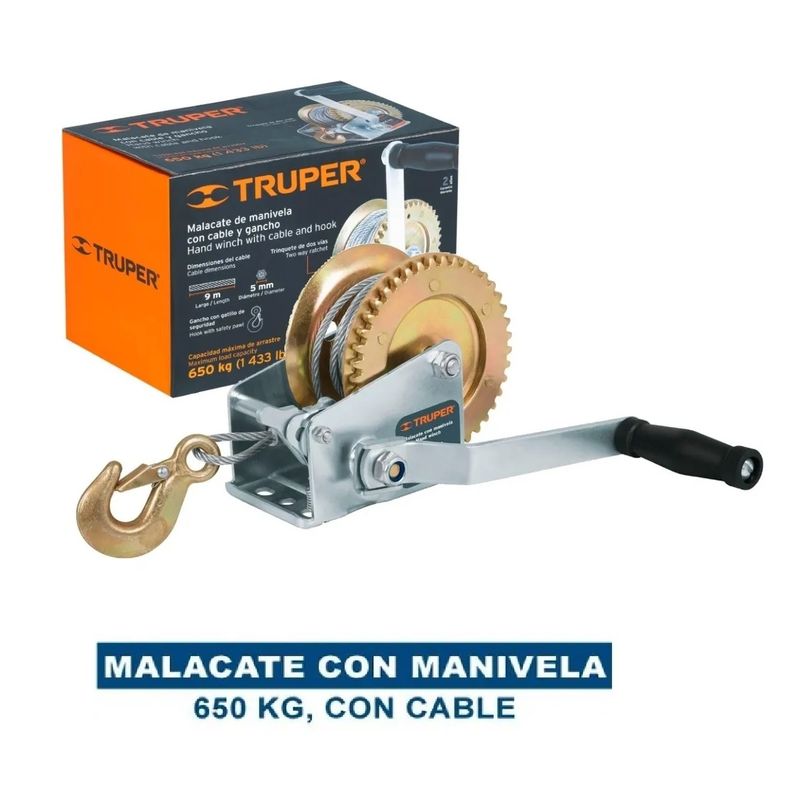 TRUPER - Enganche , Malacate Para Tirar Hasta 650 Kilos, Truper