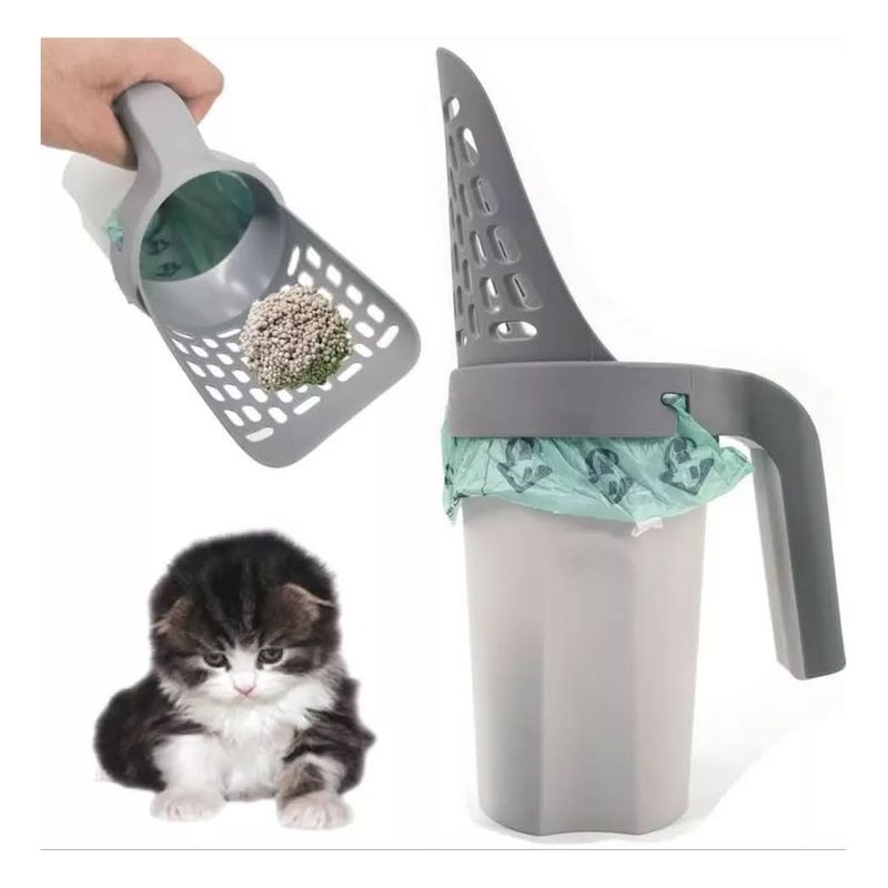 GENERICO - Pala Recoge Feca Gatos Con Contenedor Y Dispensador Bolsas.