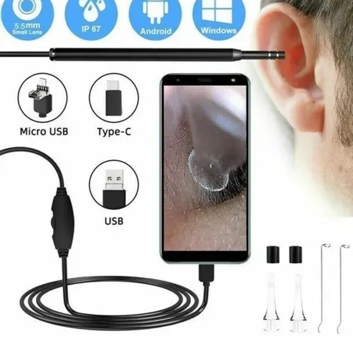 GENERICO - Limpiador De Oídos Con Cámara Usb Hd Endoscopio