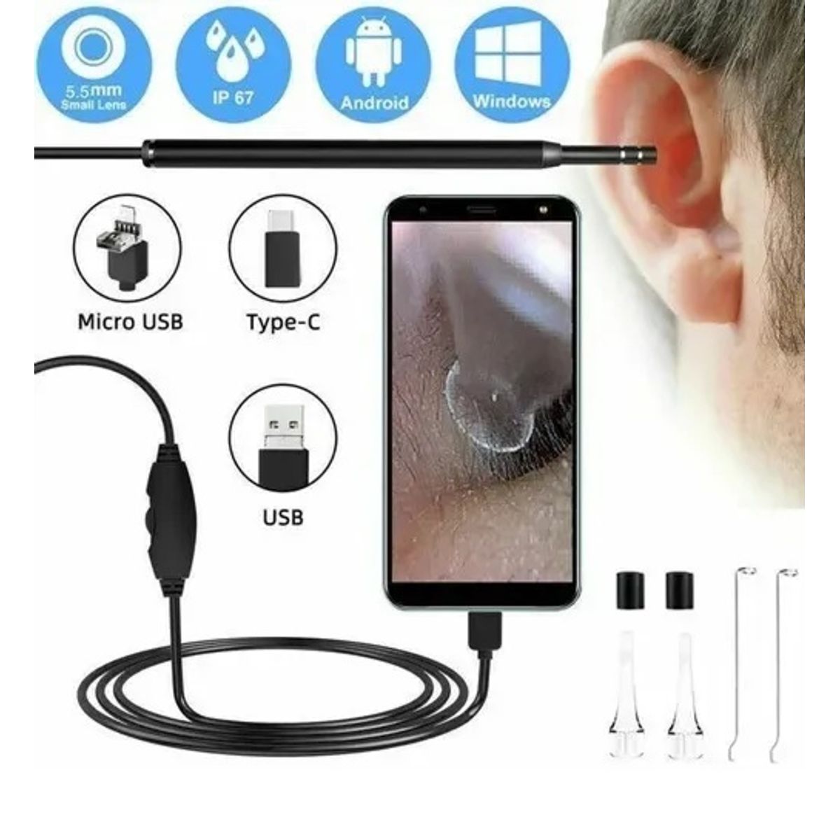 GENERICO - Limpiador De Oídos Con Cámara Usb Hd Endoscopio