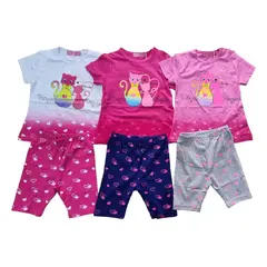 AGW - Pack 3 Conjuntos Polera + Short Niña Algodon Gata.