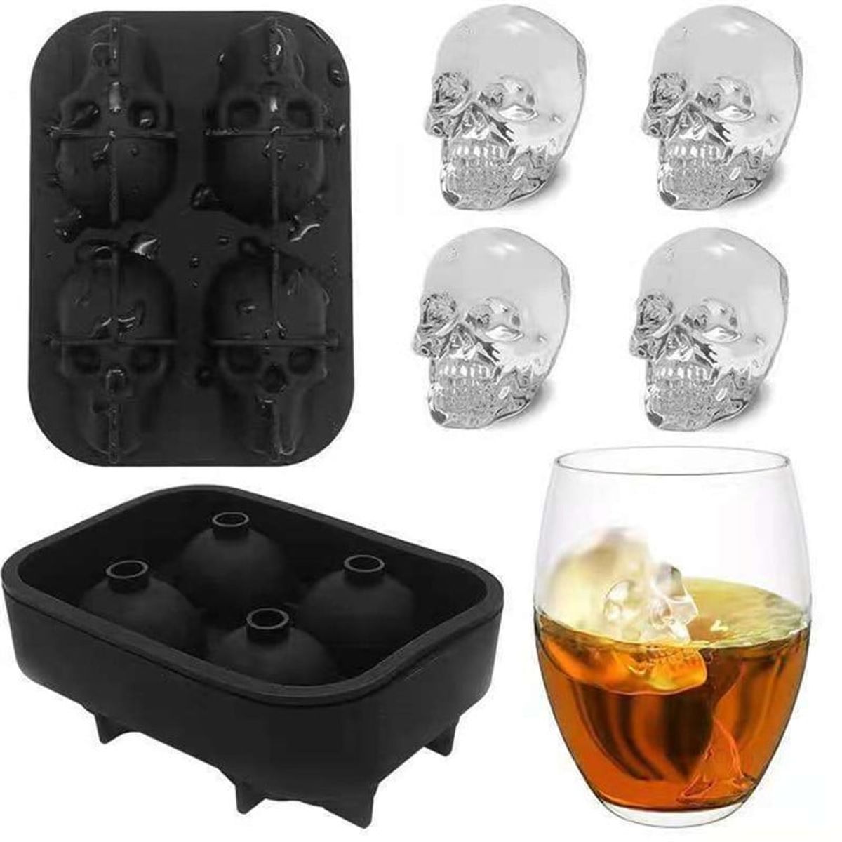 EVERSO - Moldes Para Hielo Calavera bandejas De Silicona Flexibles