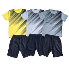 AGW - Pack 3 Conjuntos Polera + Short Niño Algodon Lineas Deportivo.