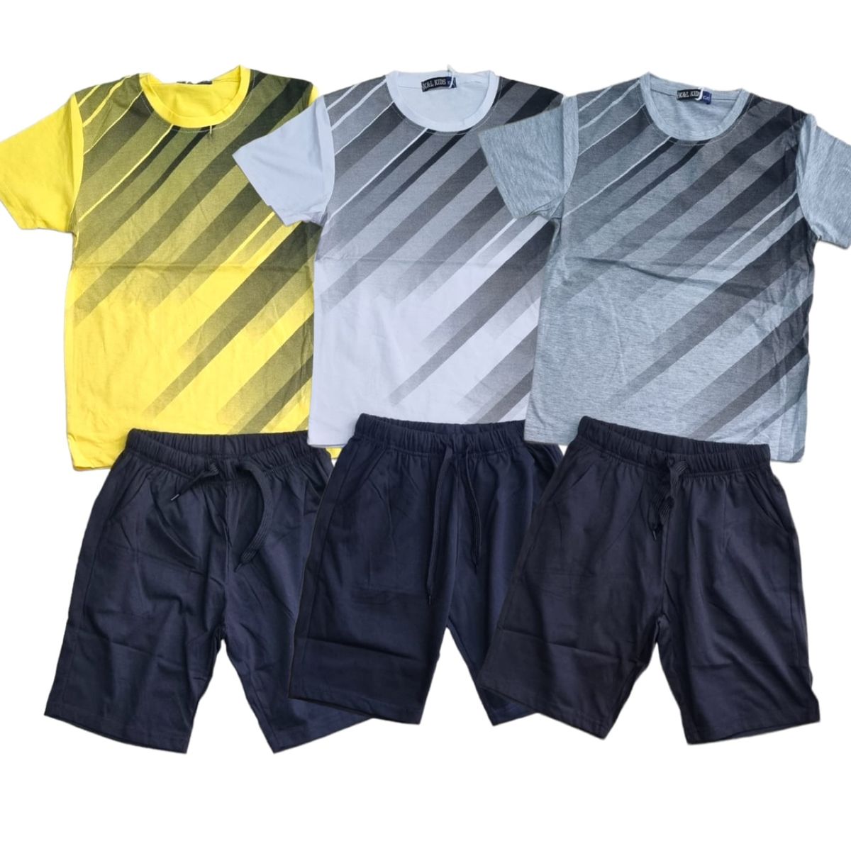 AGW - Pack 3 Conjuntos Polera + Short Niño Algodon Lineas Deportivo.