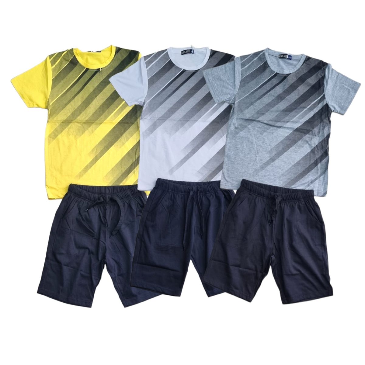AGW - Pack 3 Conjuntos Polera + Short Niño Algodon Lineas Deportivo.